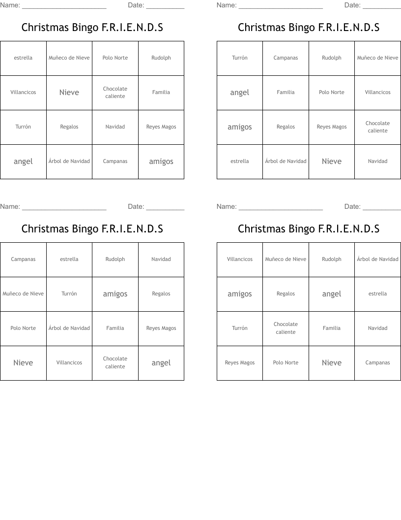 Christmas Bingo F.R.I.E.N.D.S
