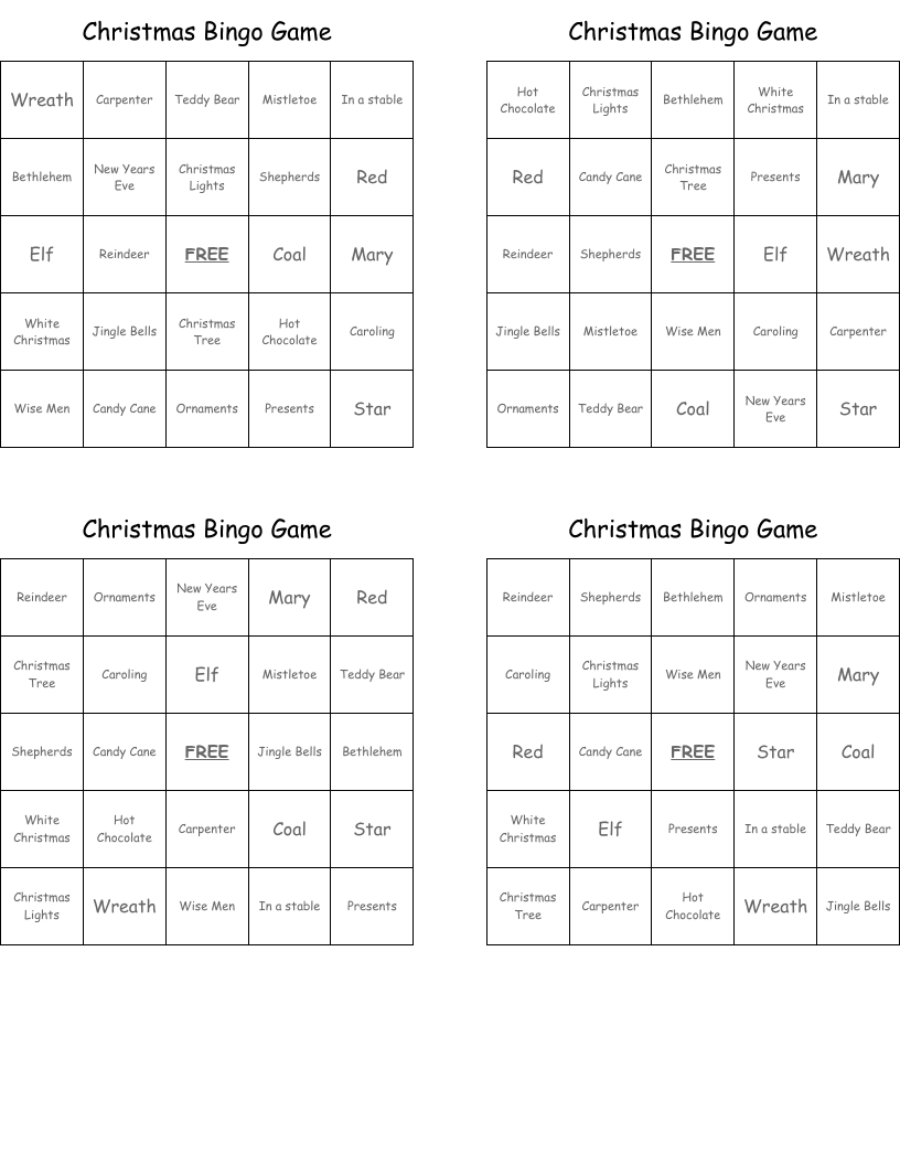 Christmas Bingo Game