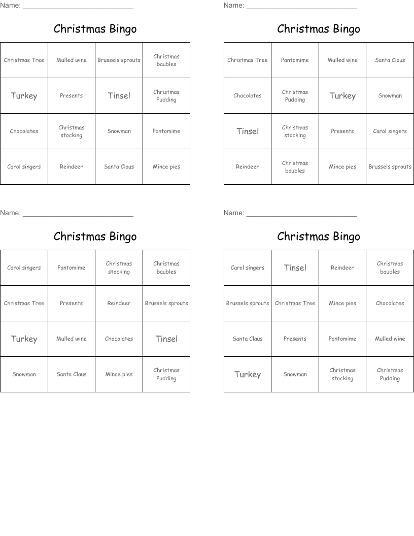 Christmas Bingo 