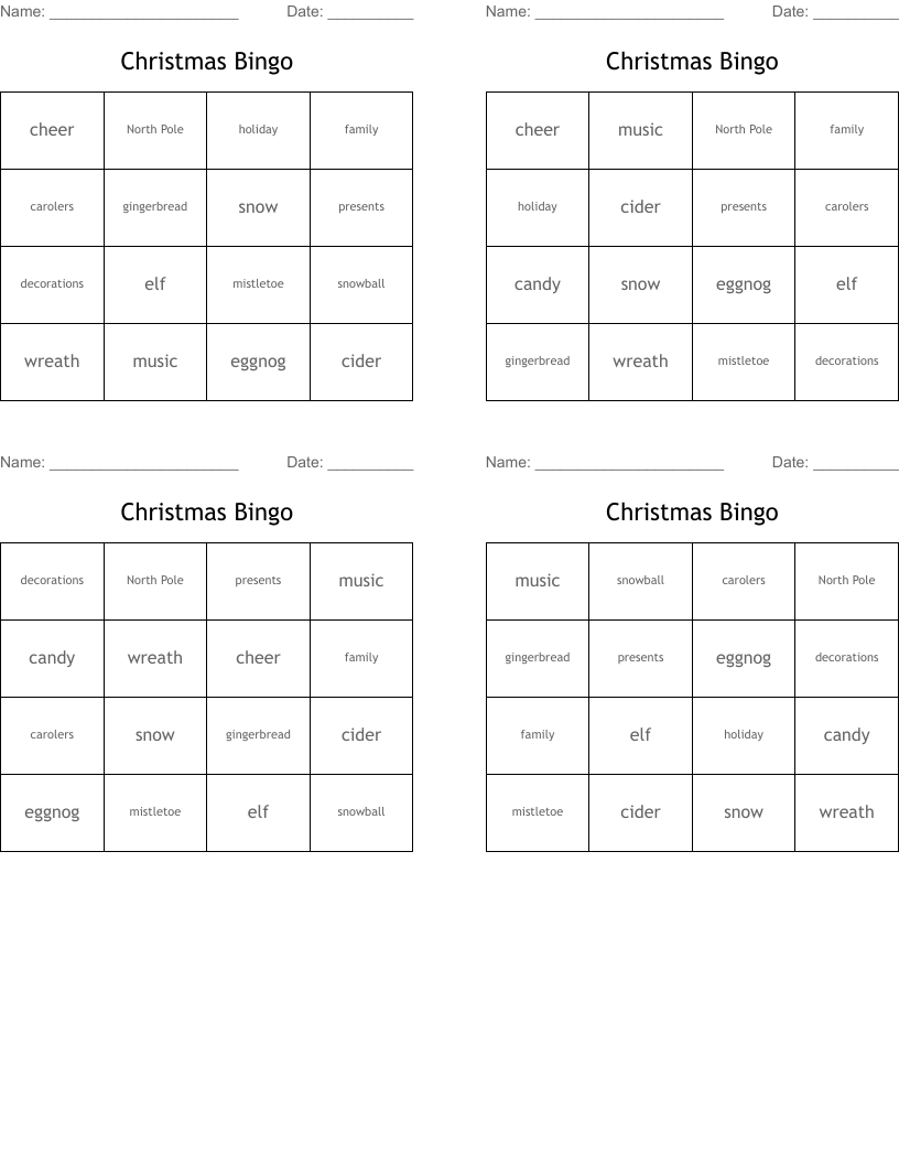 Christmas Bingo 