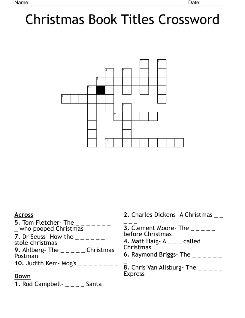 Christmas Book Titles Crossword