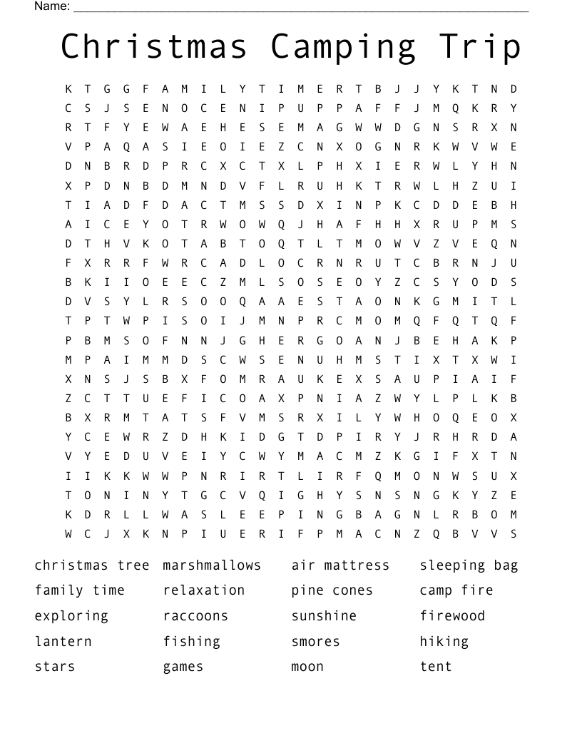 Christmas Camping Trip Word Search