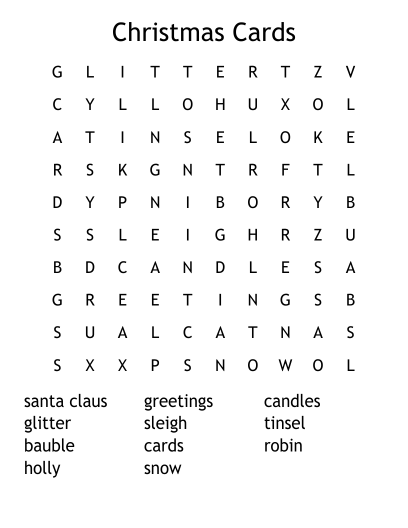 Christmas Cards Word Search