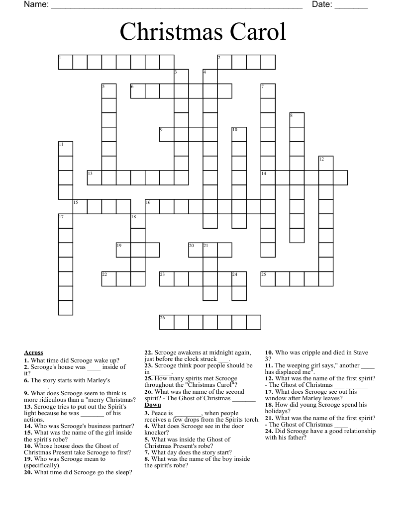Christmas Carol Crossword