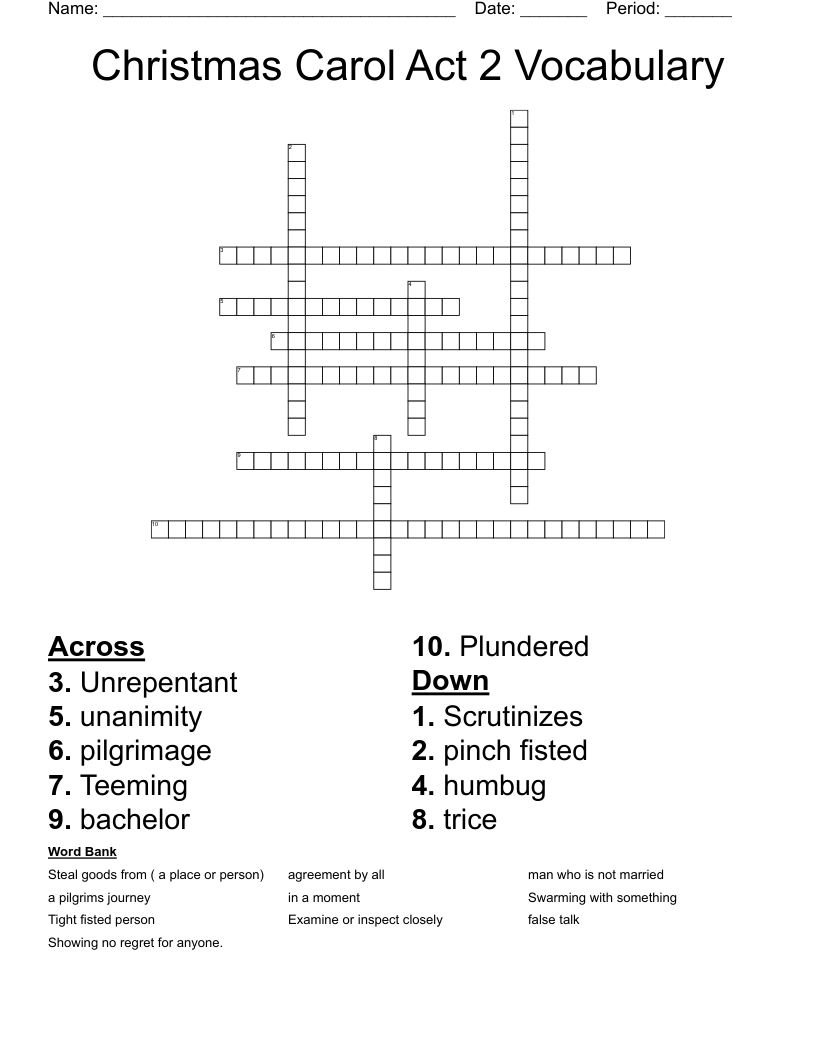 Christmas Carol Act 2 Vocabulary  Crossword