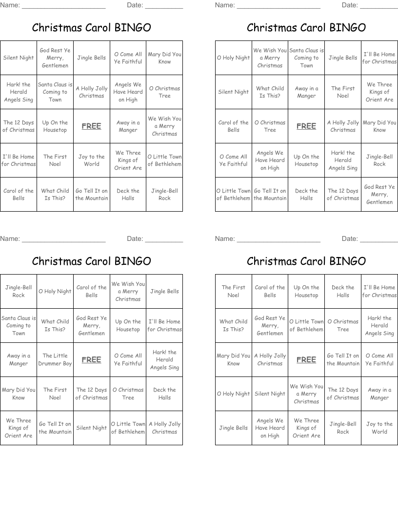 Christmas Carol BINGO