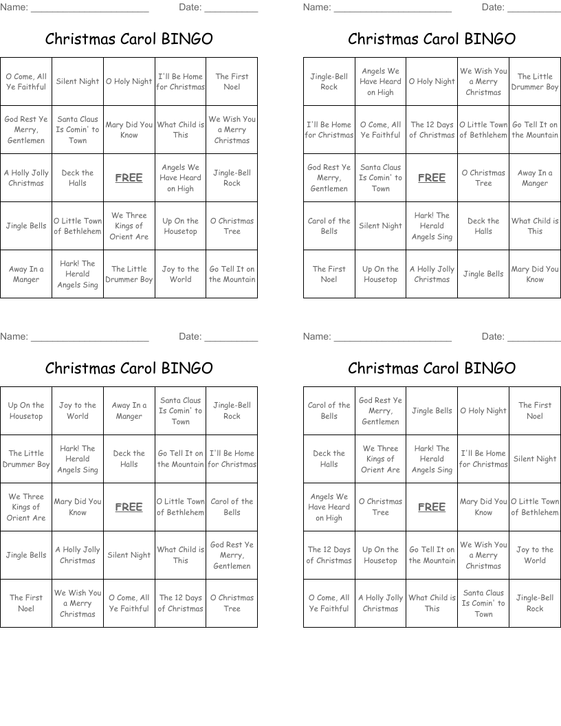 Christmas Carol BINGO