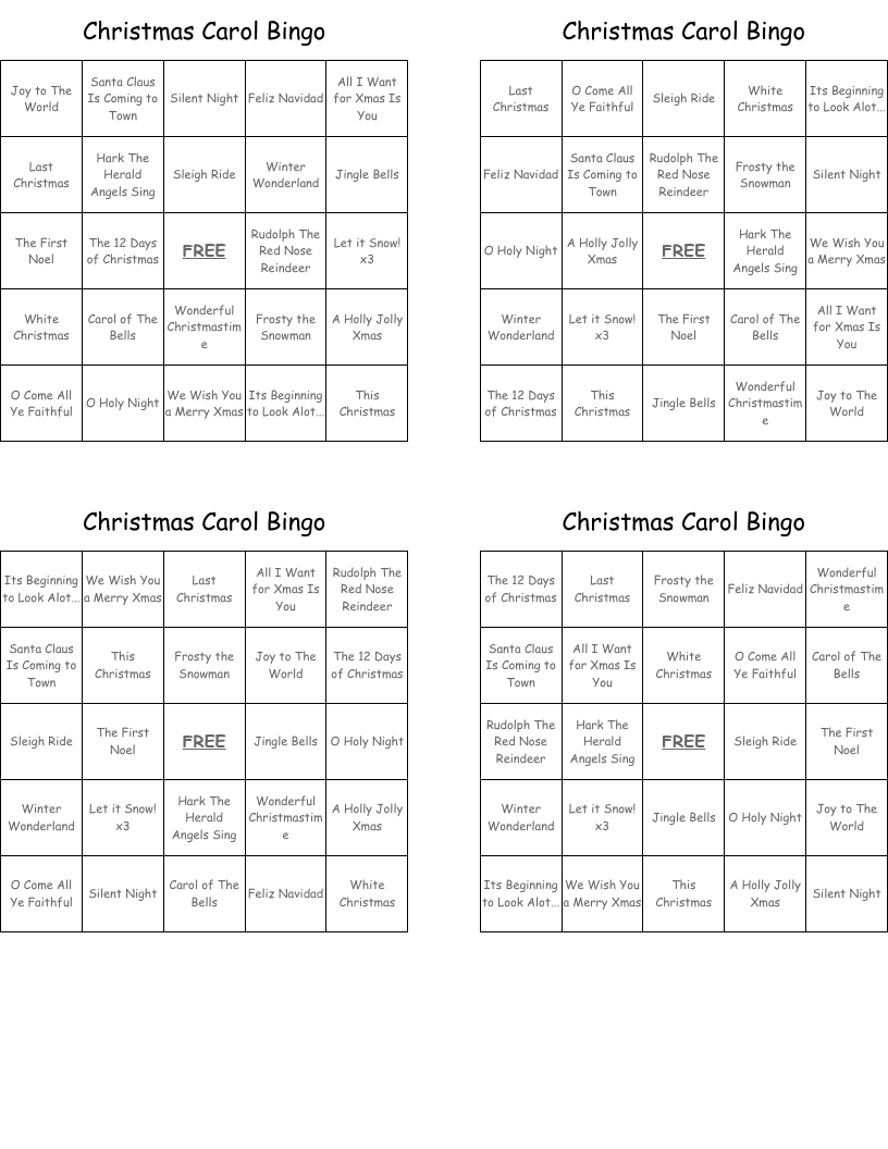 Christmas Carol Bingo