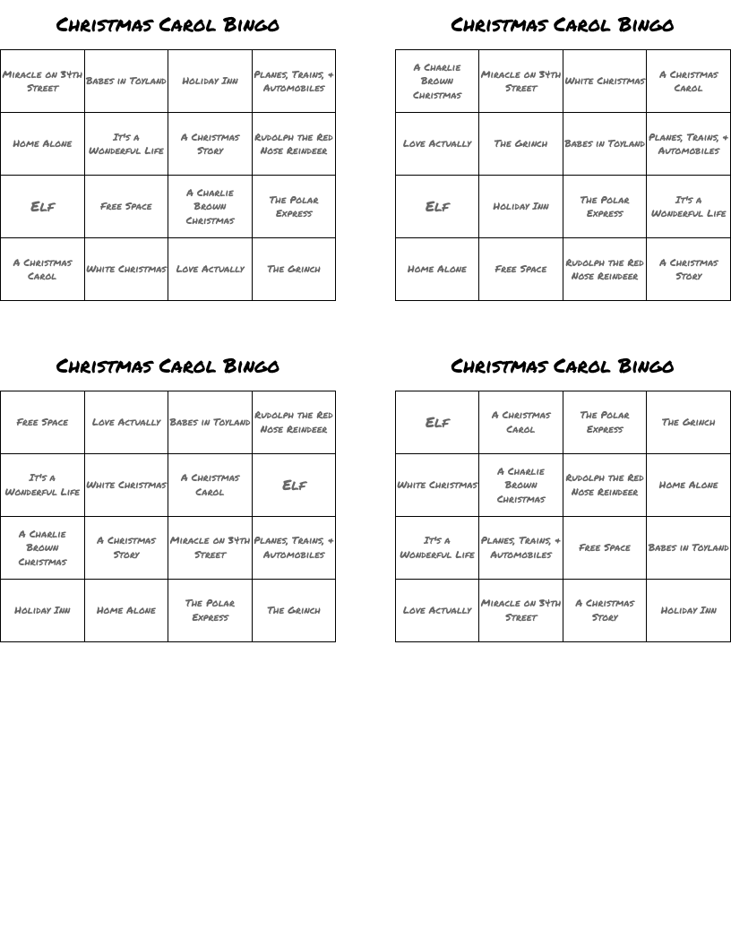 Christmas Carol Bingo
