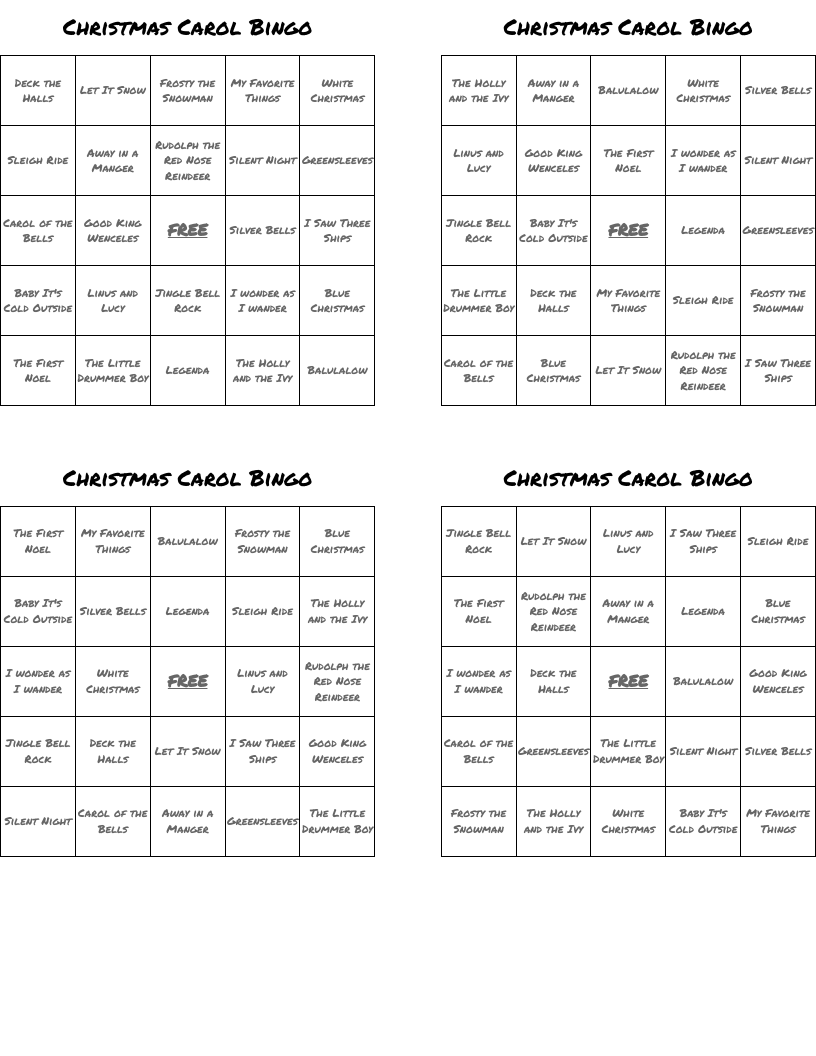 Christmas Carol Bingo