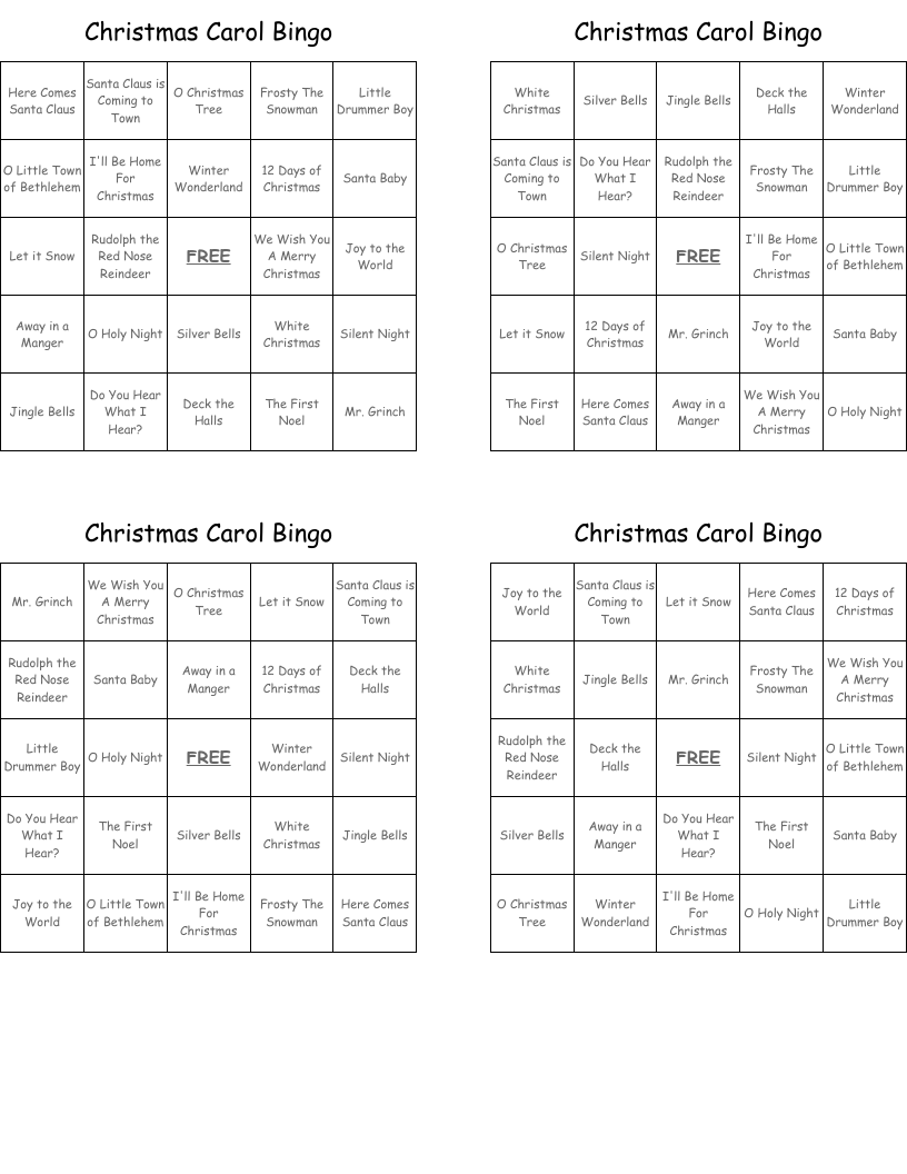 Christmas Carol Bingo