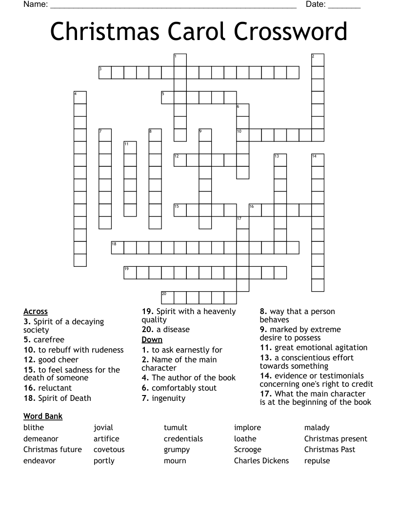 Christmas Carol Crossword