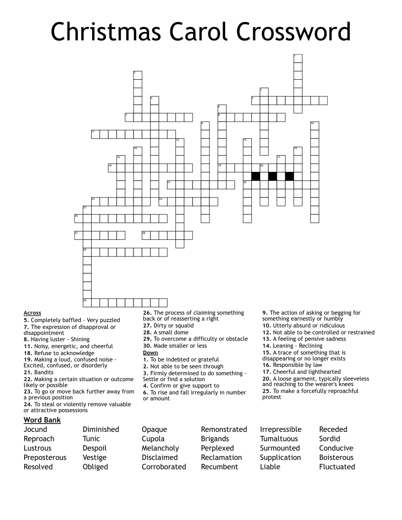 Christmas Carol Crossword 