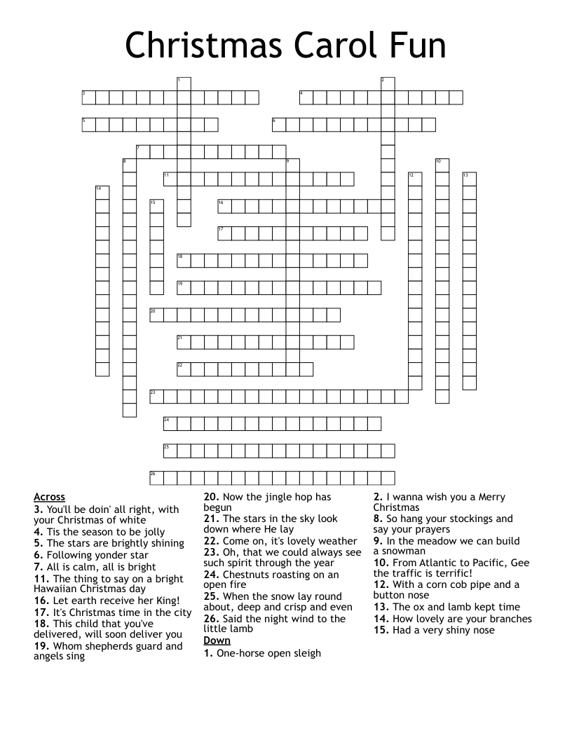 Christmas Carol Fun Crossword