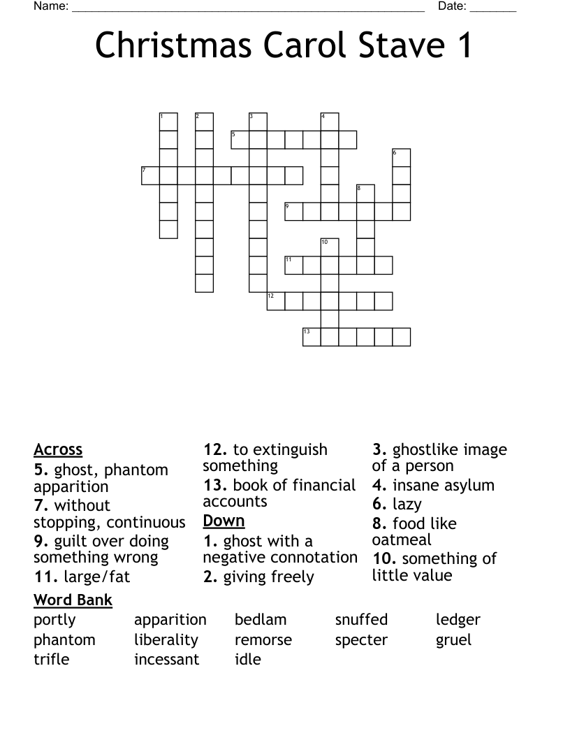 Christmas Carol Stave 1 Crossword