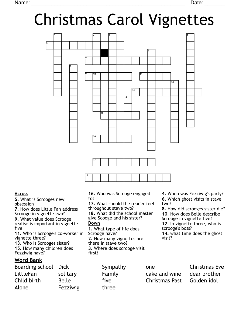 Christmas Carol Vignettes Crossword