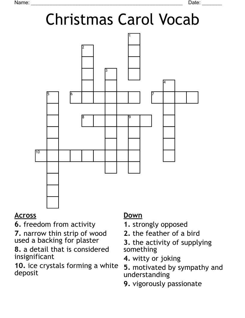 Christmas Carol Vocab Crossword