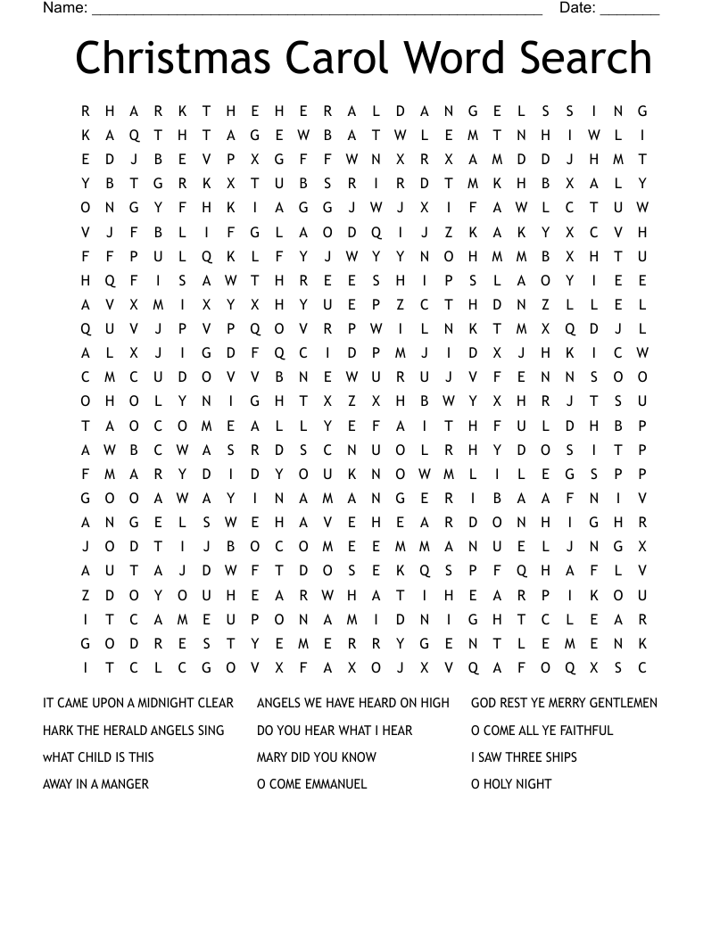 Christmas Carol Word Search