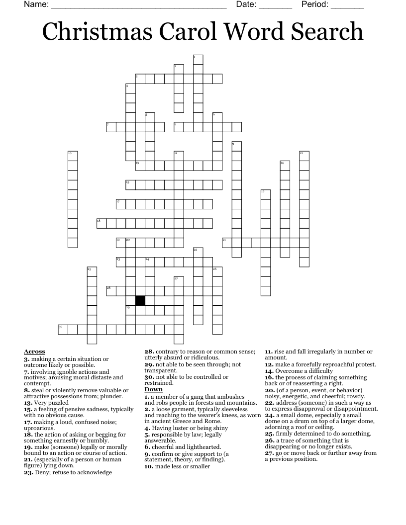 Christmas Carol Word Search Crossword