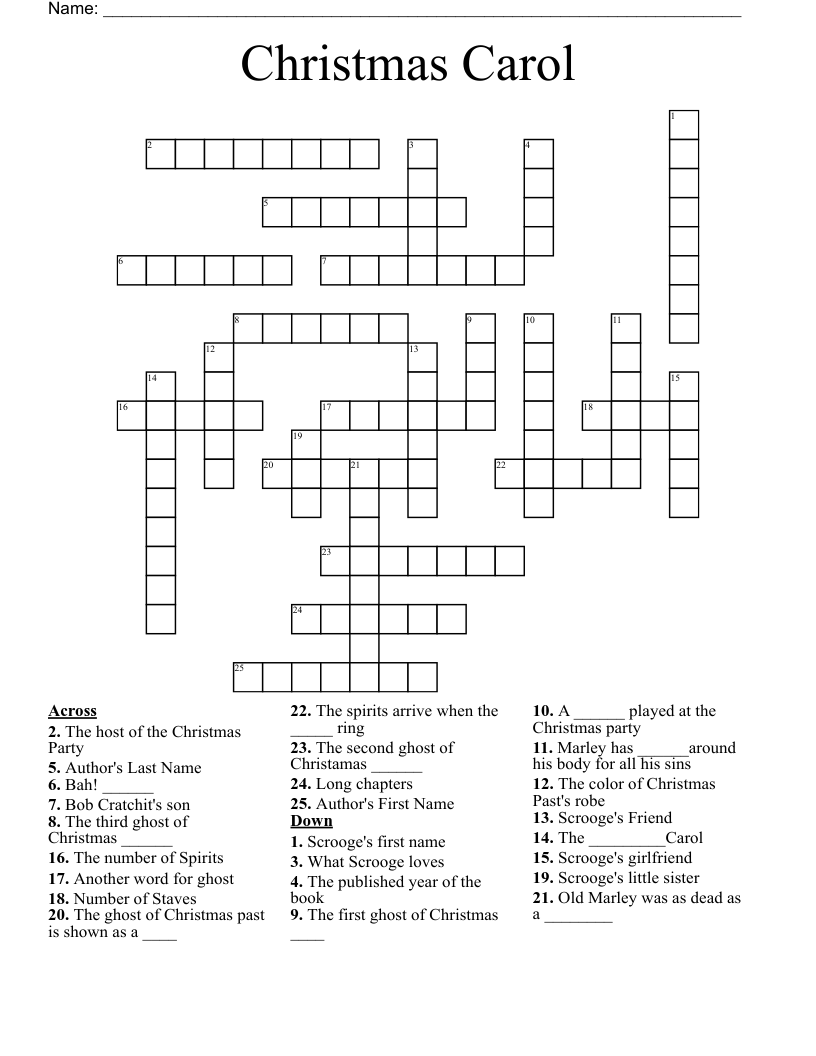 Christmas Carol  Crossword