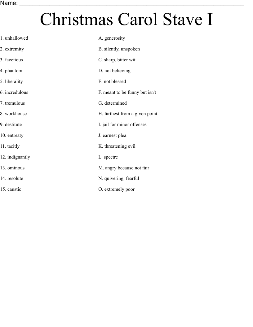 Christmas Carol  Stave I Worksheet