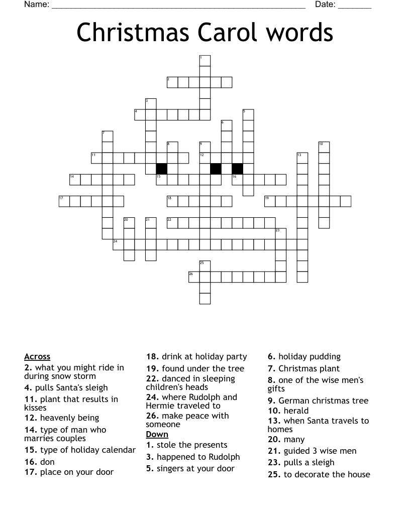 Christmas Carol words Crossword