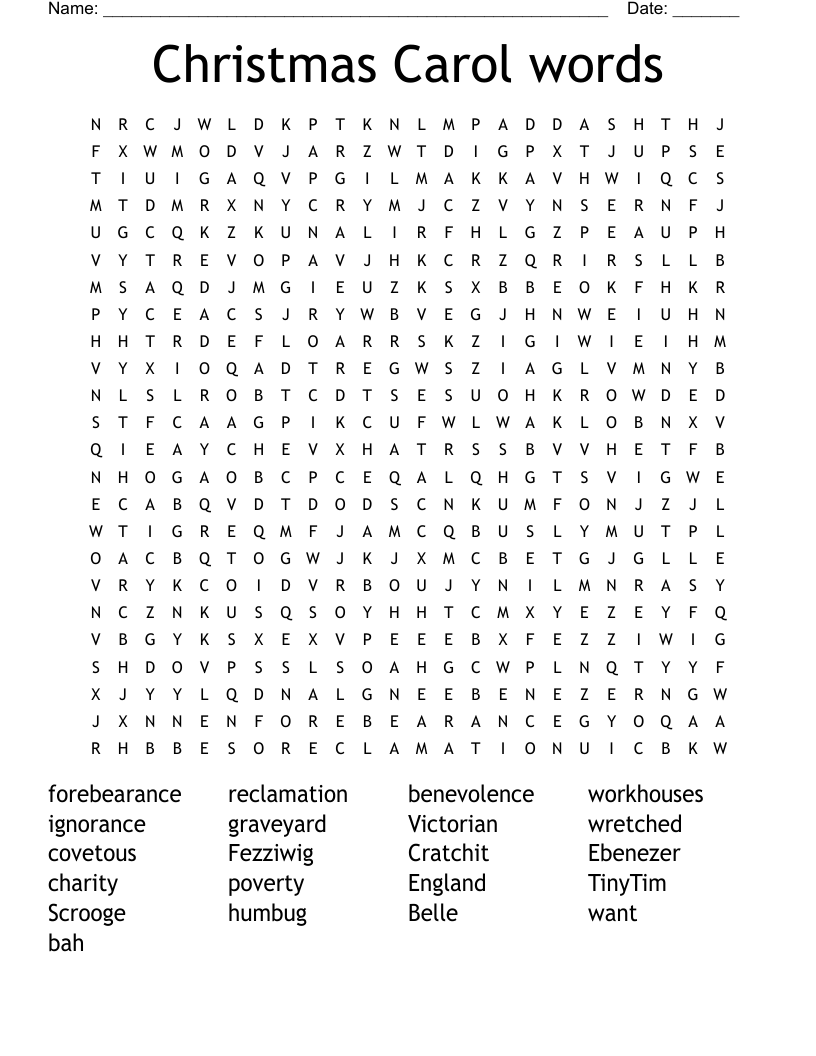 Christmas Carol words Word Search