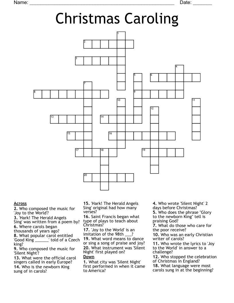 Christmas Caroling Crossword