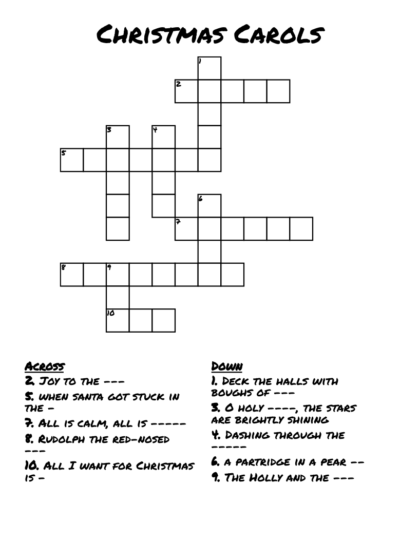 Christmas Carols  Crossword