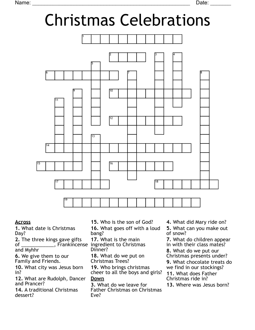 Christmas Celebrations Crossword