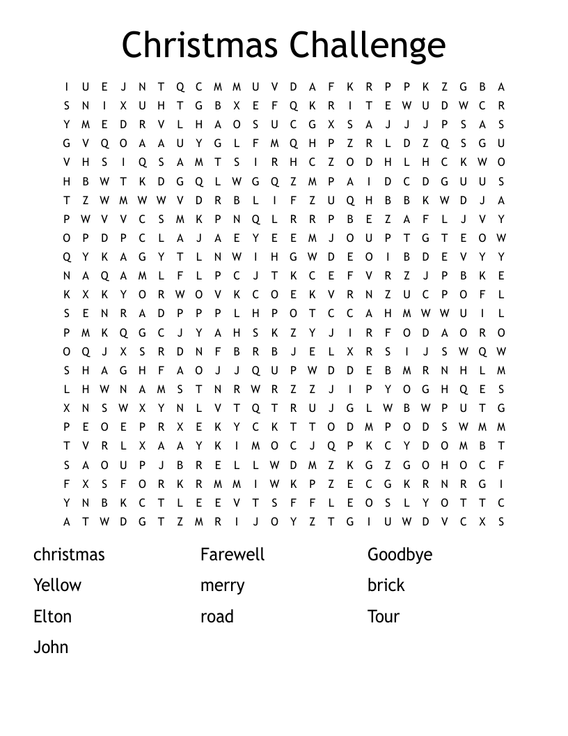 Christmas Challenge Word Search
