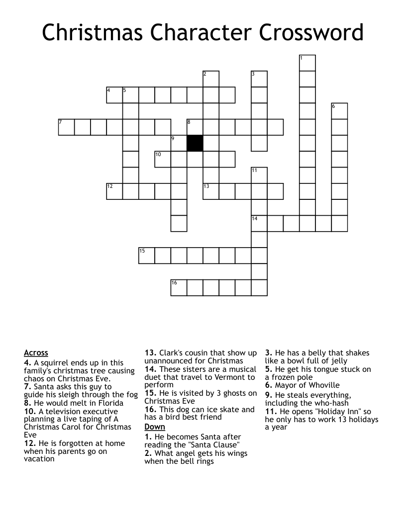 Christmas Character Crossword