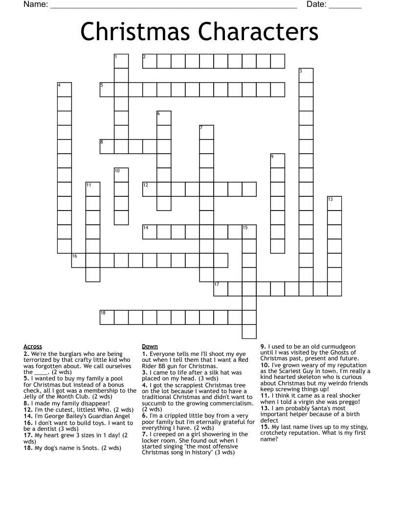 Christmas Characters Crossword