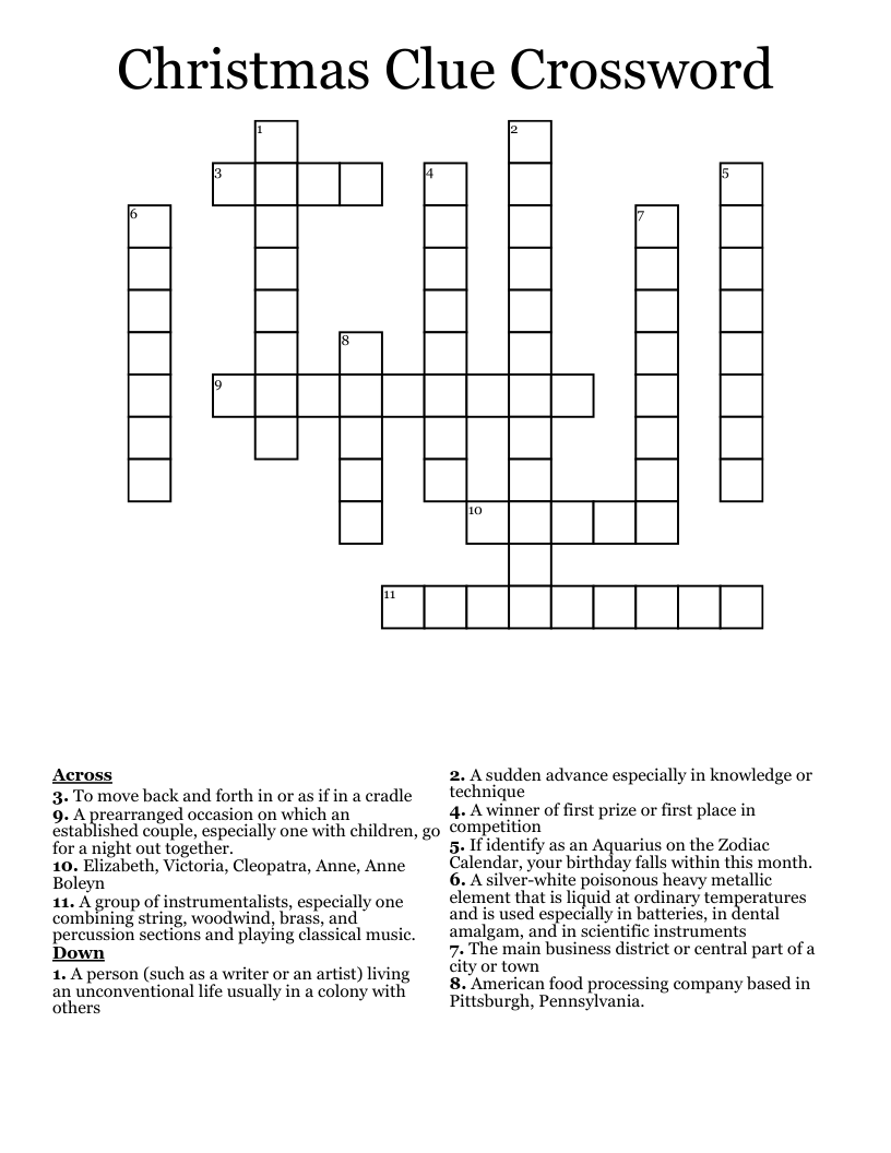 Christmas Clue Crossword