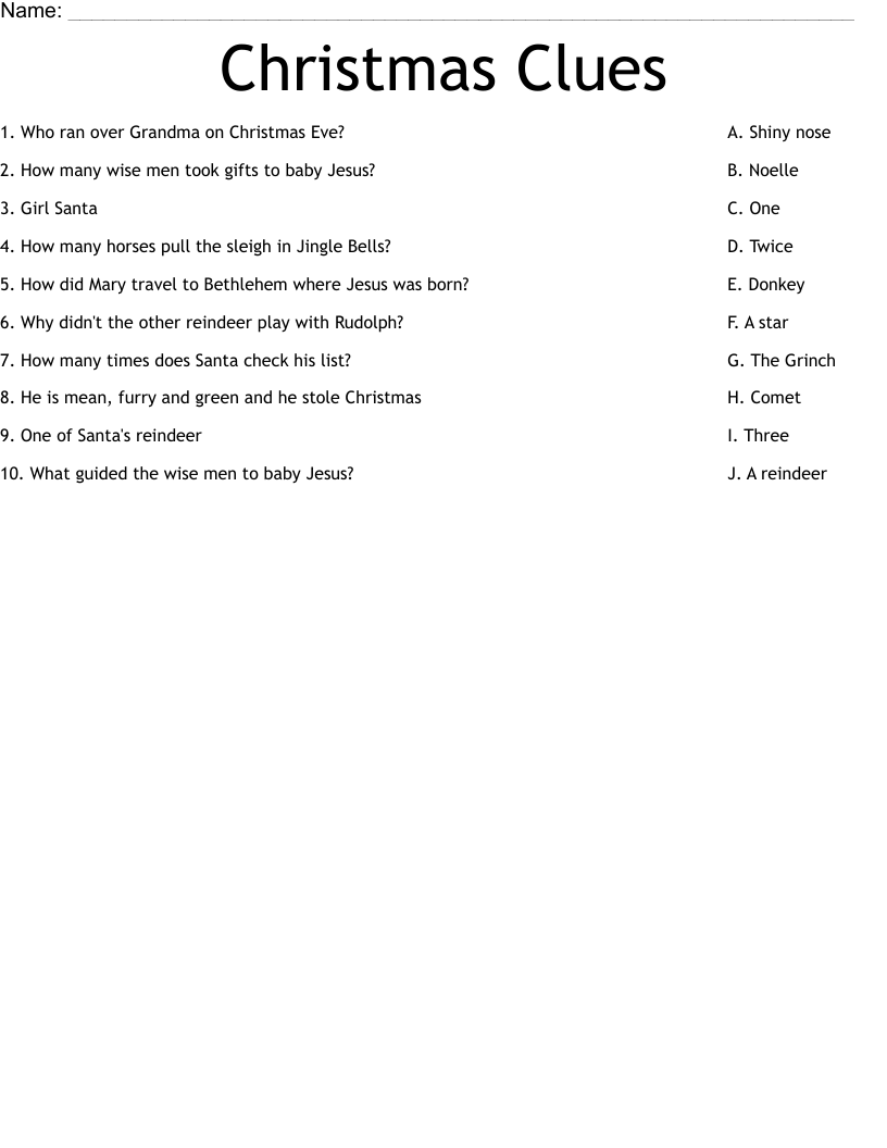 Christmas Clues Worksheet