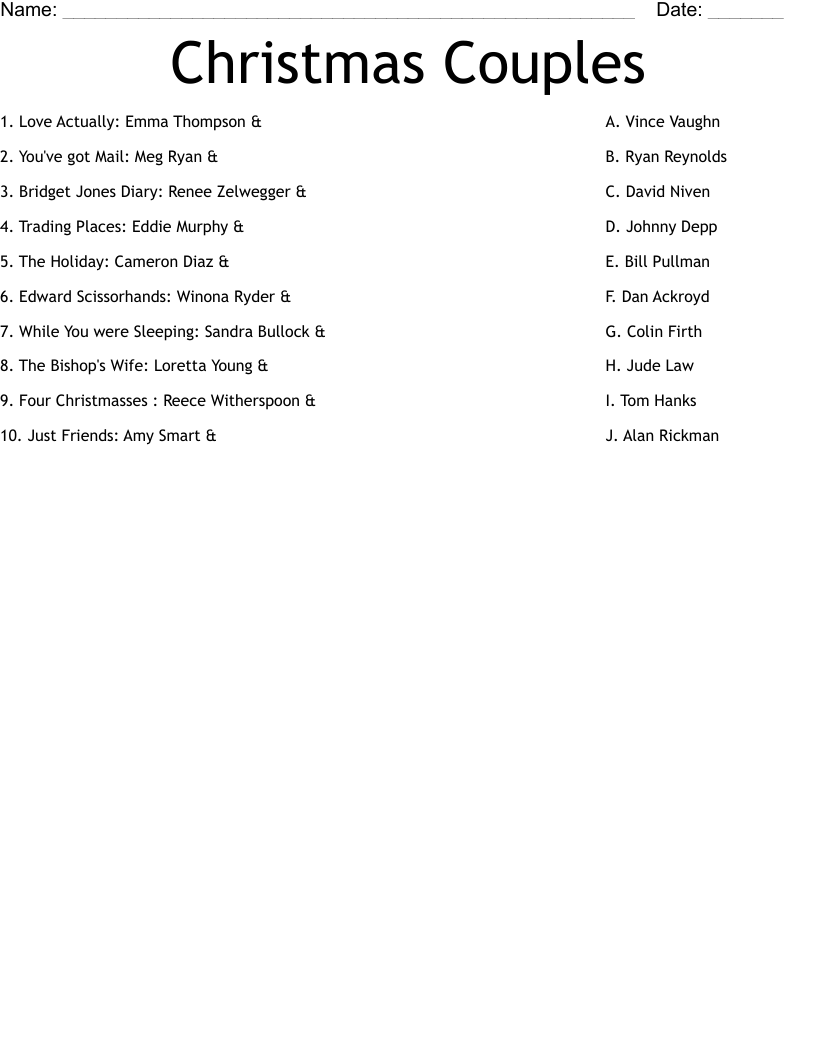 Christmas Couples Worksheet