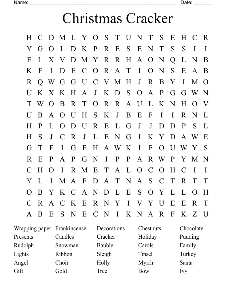 Christmas Cracker Word Search