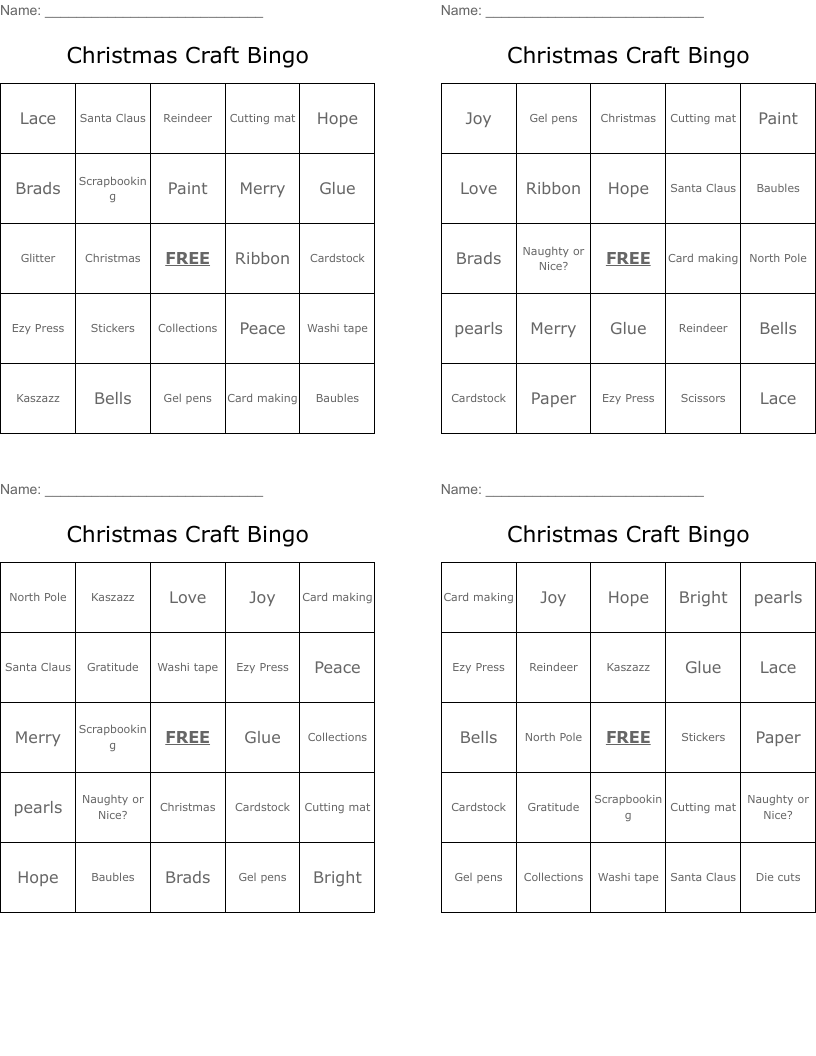 Christmas Craft Bingo