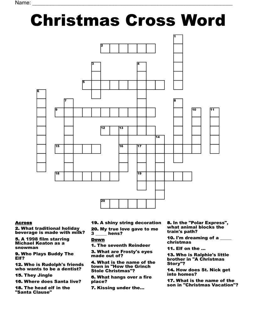 Christmas Cross Word