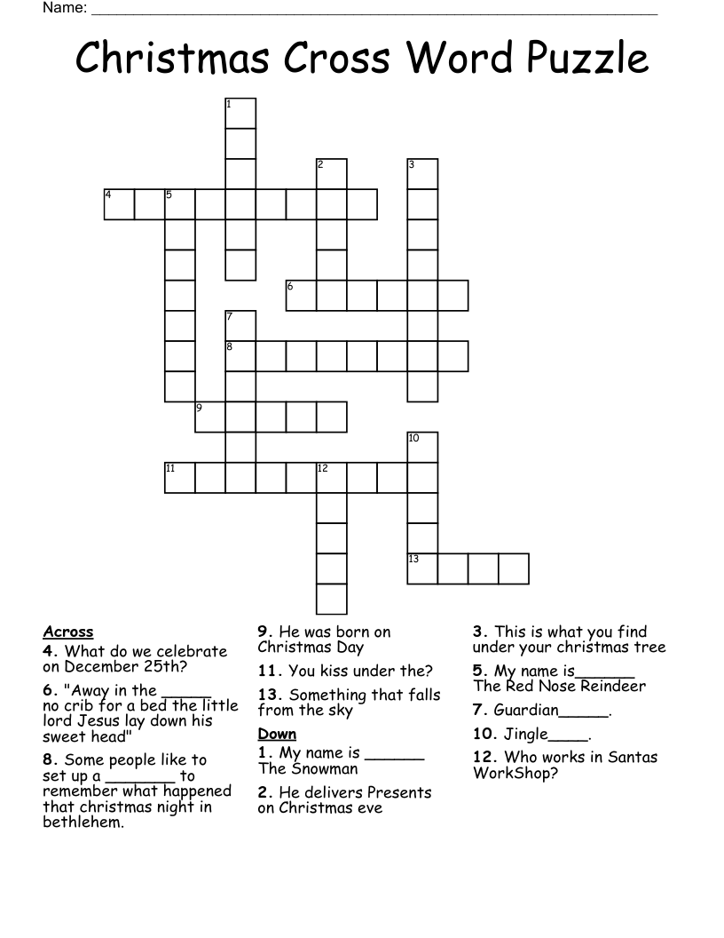 Christmas Cross Word Puzzle