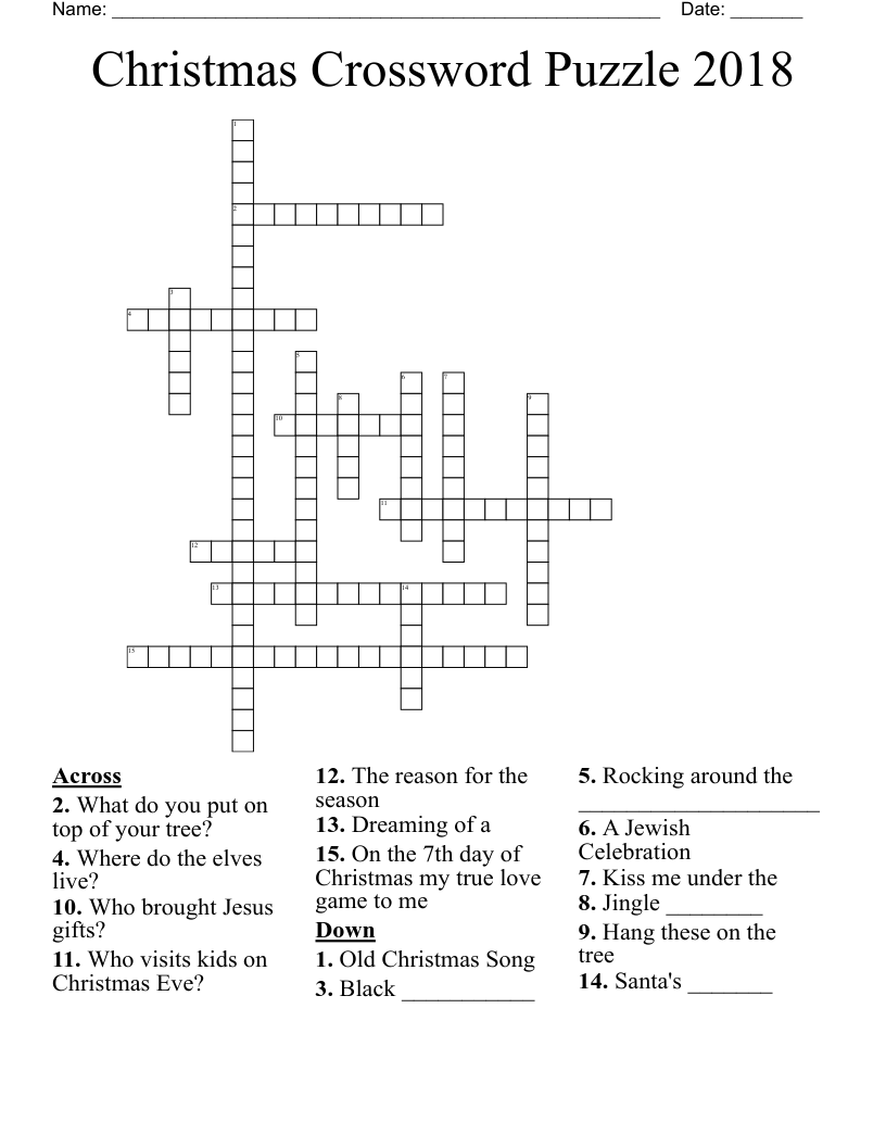 Christmas Crossword Puzzle 2018