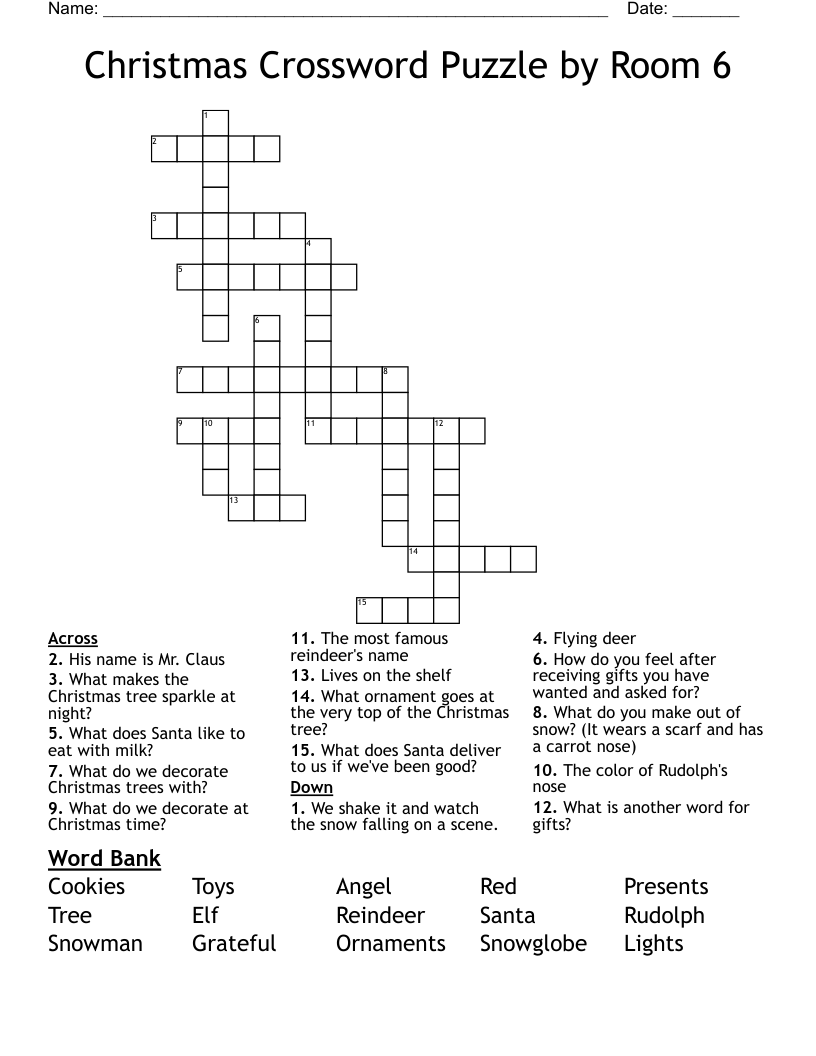Christmas Crossword Puzzle by Room 6