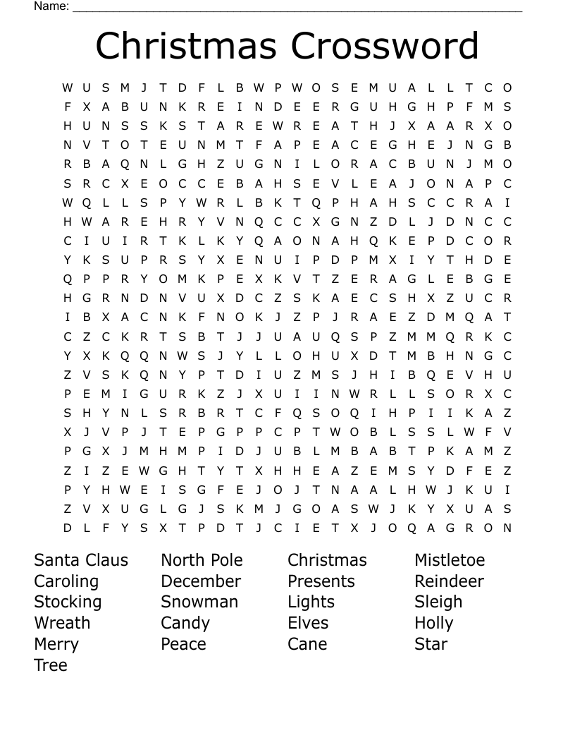 Christmas Crossword  Word Search