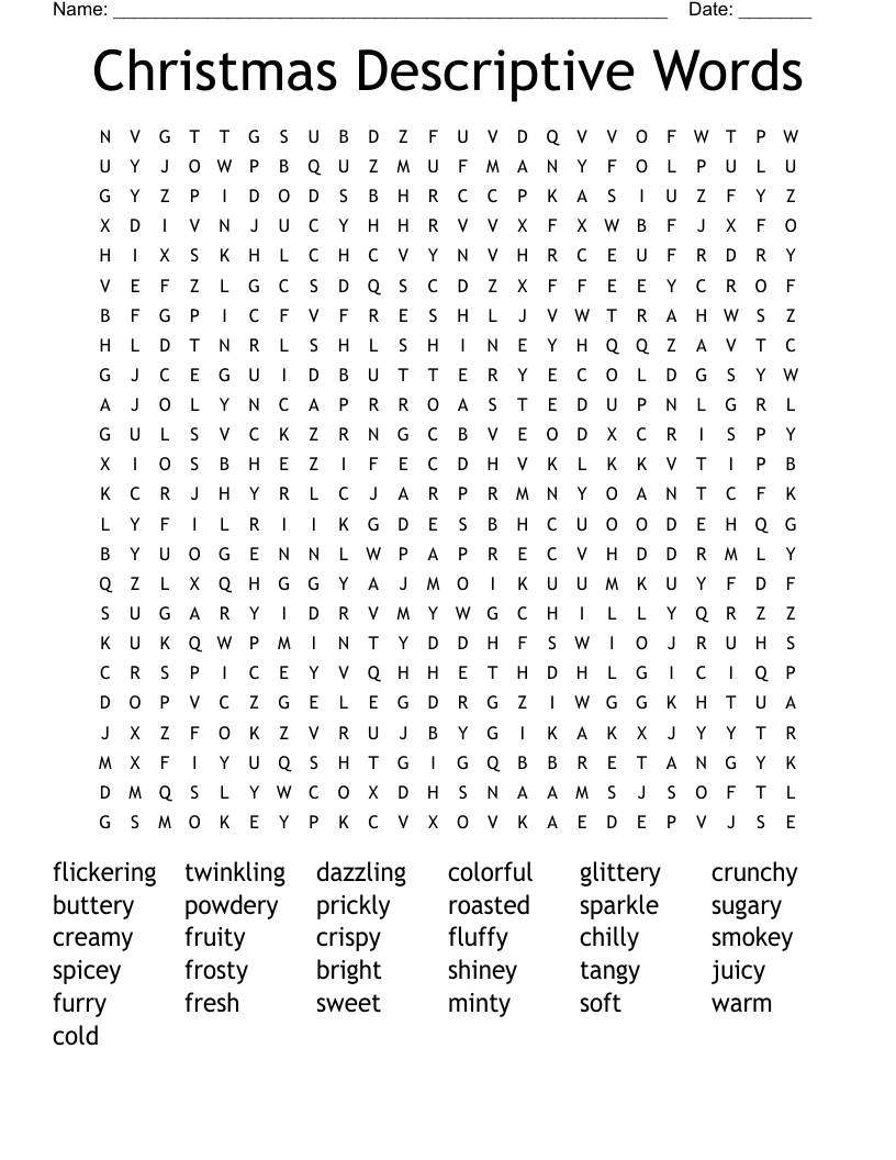 Christmas Descriptive Words Word Search