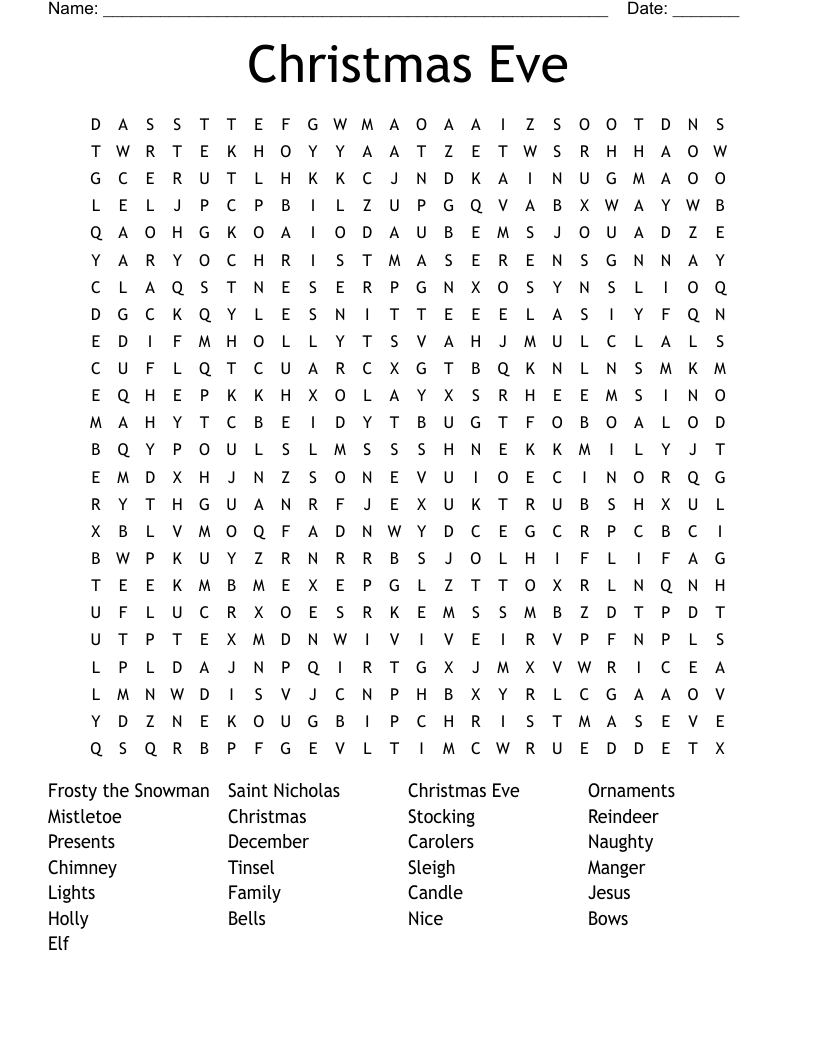 Christmas Eve Word Search