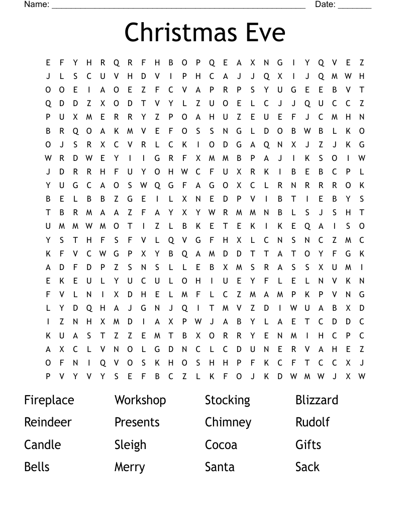 Christmas Eve Word Search