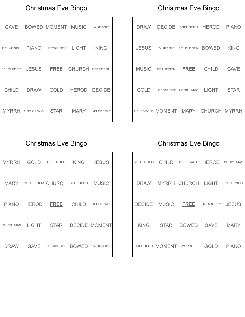 Christmas Eve Bingo