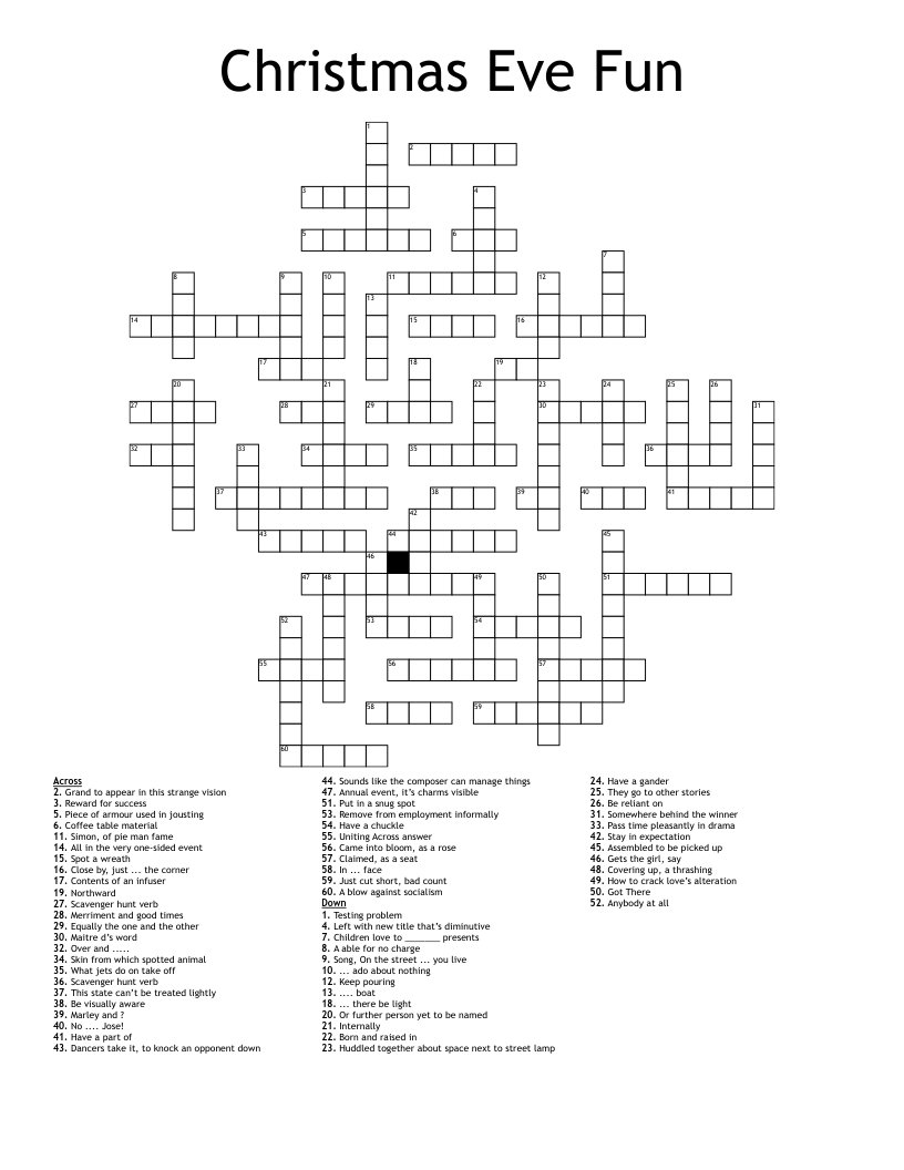Christmas Eve Fun Crossword