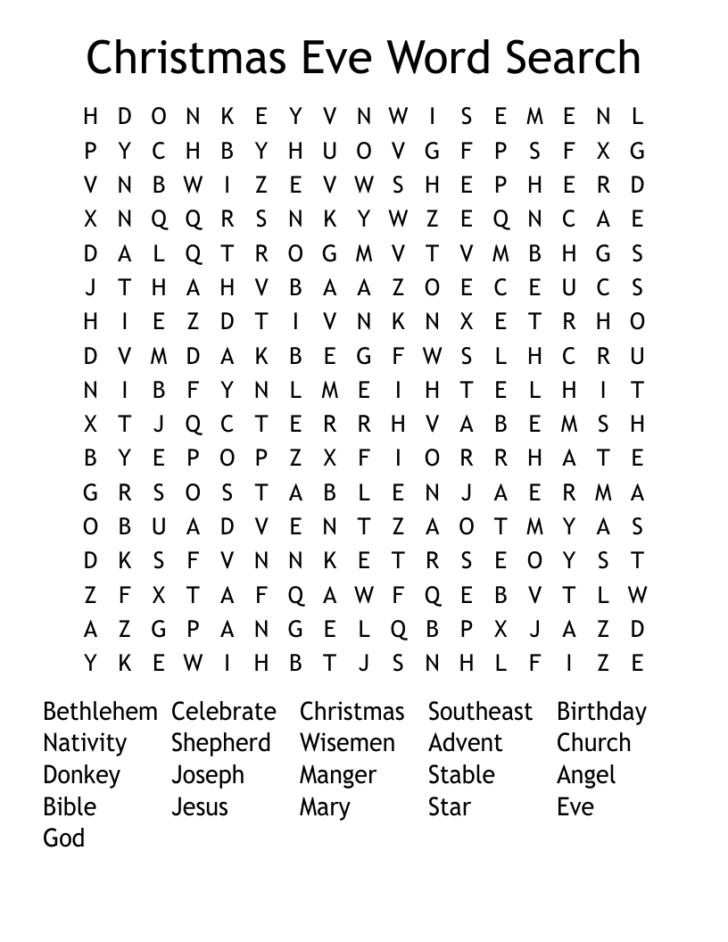 Christmas Eve Word Search