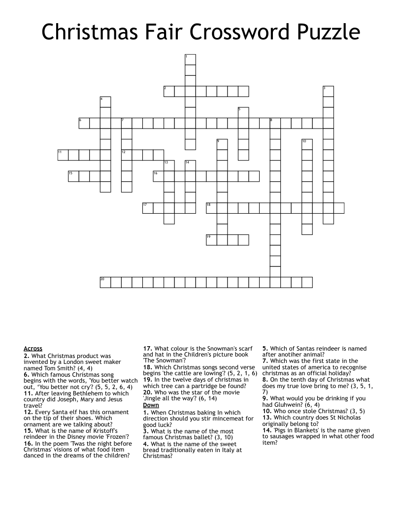 Christmas Fair Crossword Puzzle
